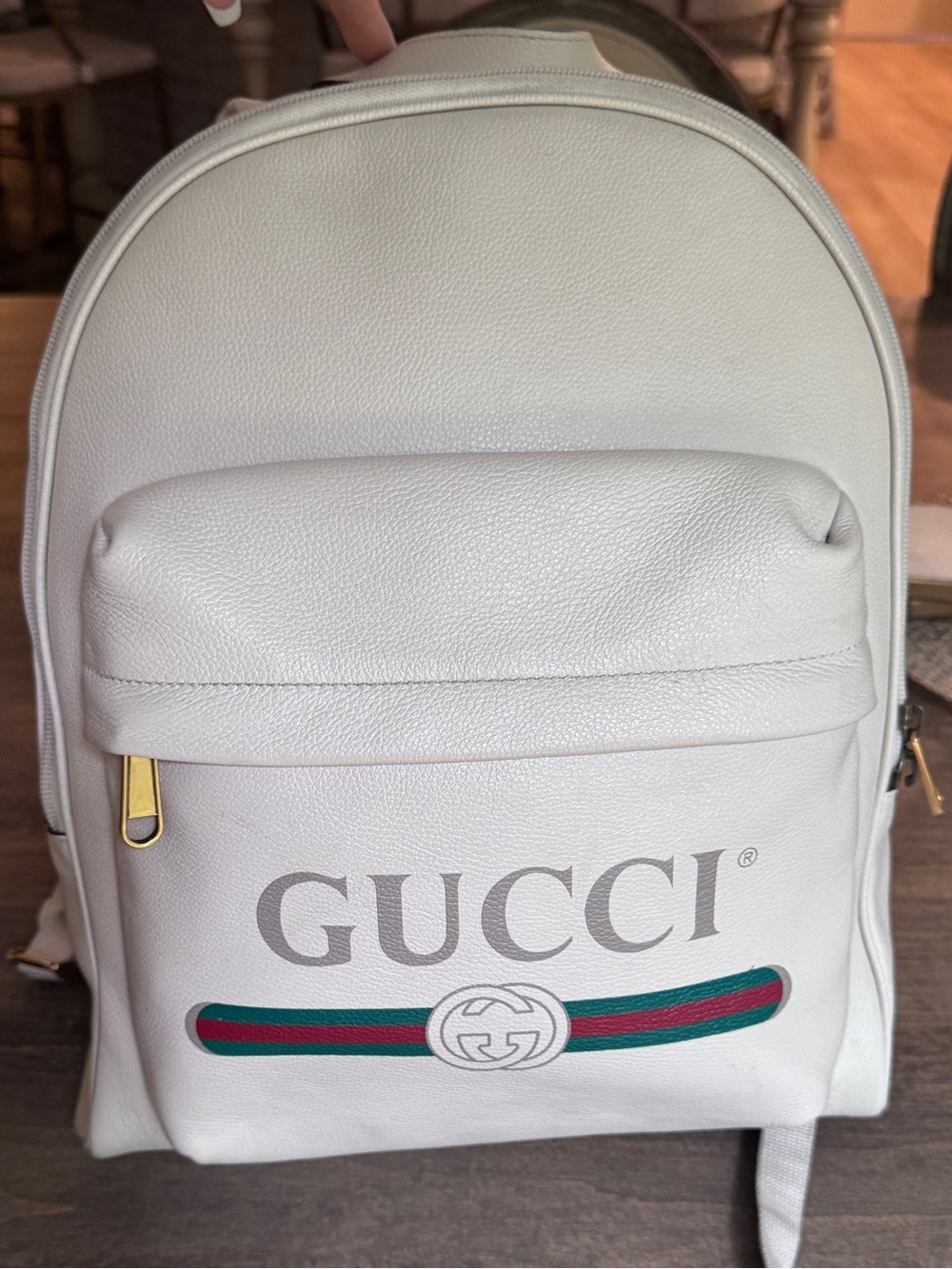 GUCCI Leather Gucci Print Calfskin Backpack bag